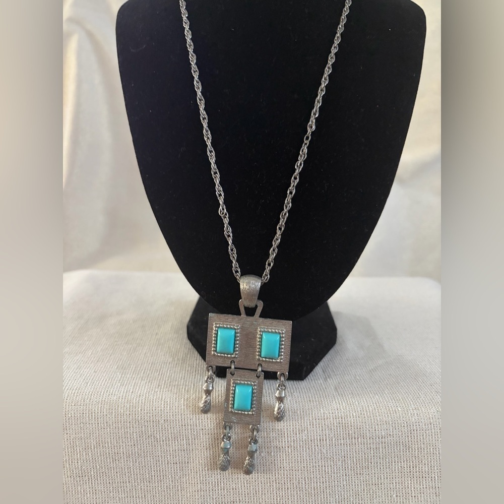 Turquoise Stone Pendant Necklace - Silver-Tone Women’s Jewelry